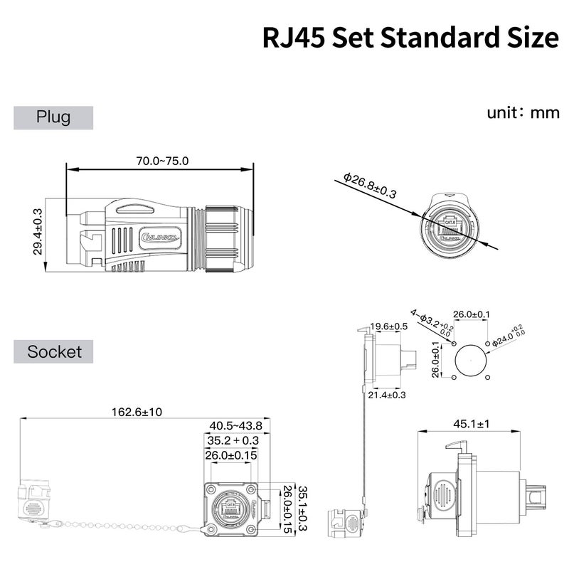 CNLINKO BD-24 RJ45 Connectors, 8P8C Dual Port Connector, Circular Connector for Network Connections, Panel Mount Receptacles Socket, IP68 Waterproof Connector, M24 Signal Connectors (RJ45 Set) - Image 5